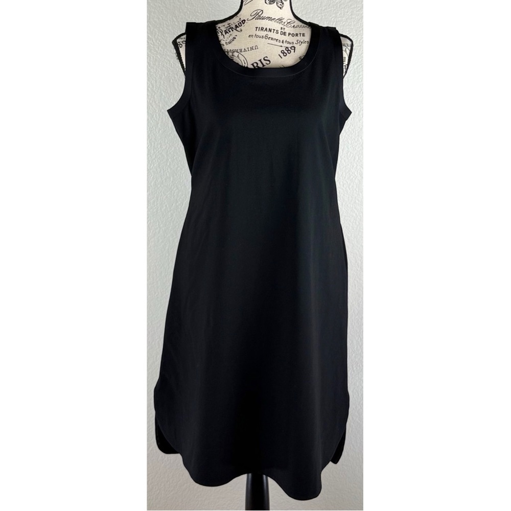 Lafeyette 148 Women's Black Knee Length Shift Dress with Tie Back Waist, Medium